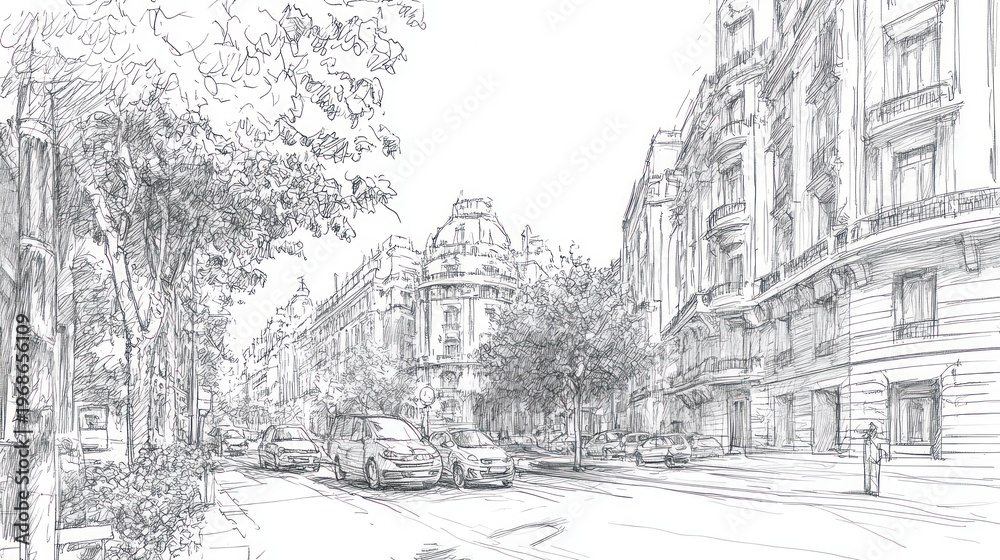 Obraz premium City street ink sketch classic architecture