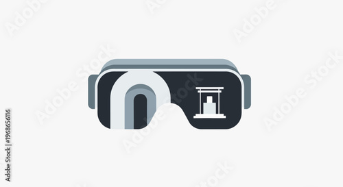 Virtual Reality Headset showing Digital Architecture inside, representing Immersive Metaverse Experience in a bright studio.