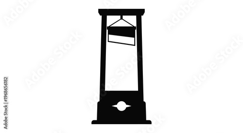 A stark black silhouette of a historical guillotine a symbol of the french revolution presented on a white background silhouette