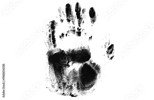 Fényképezés Black ink handprint illustration, textured human palm print on white background,