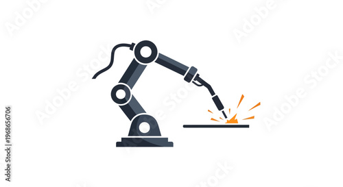 Robotic Arm Performing Welding or Metal Cutting in an Industrial Manufacturing Process on Isolated White Background