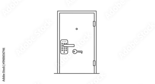 Modern Smart Door Lock and Traditional Keyhole for Home Security on Isolated White Background