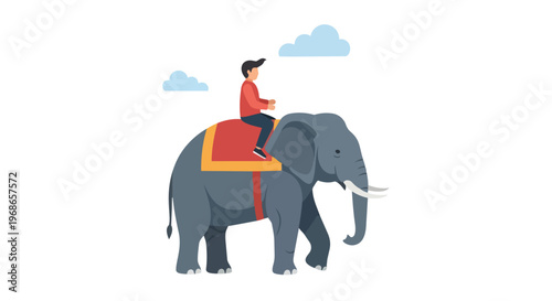 Flat Vector Illustration of a Person Riding an Elephant