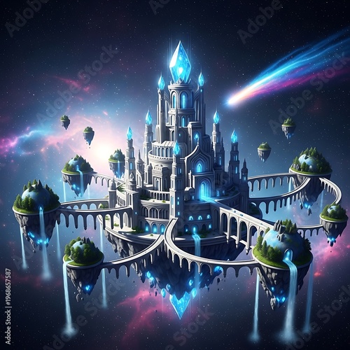 Celestial Citadel - A Majestic Floating Fortress in Space.