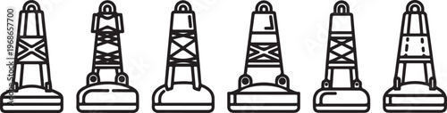 Foto Line-up of six diverse office chairs with unique designs and features Vector