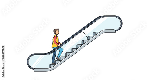 Illustration of a person riding an escalator going up