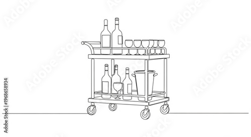 Drink trolley with assorted beverages and glasses in minimalist style  