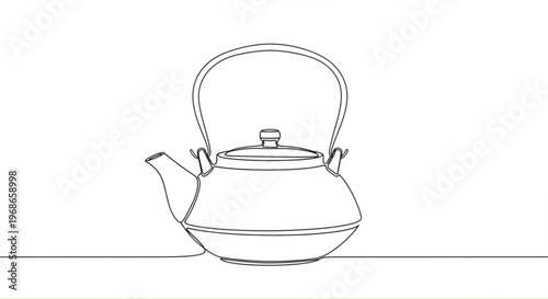 Simple line drawing of a traditional kettle on a countertop  
