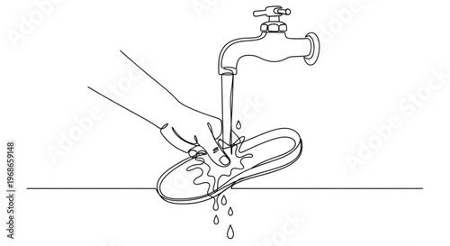 Hand washing shoe under faucet with running water  
