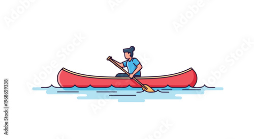 Vector illustration of a person canoeing on water