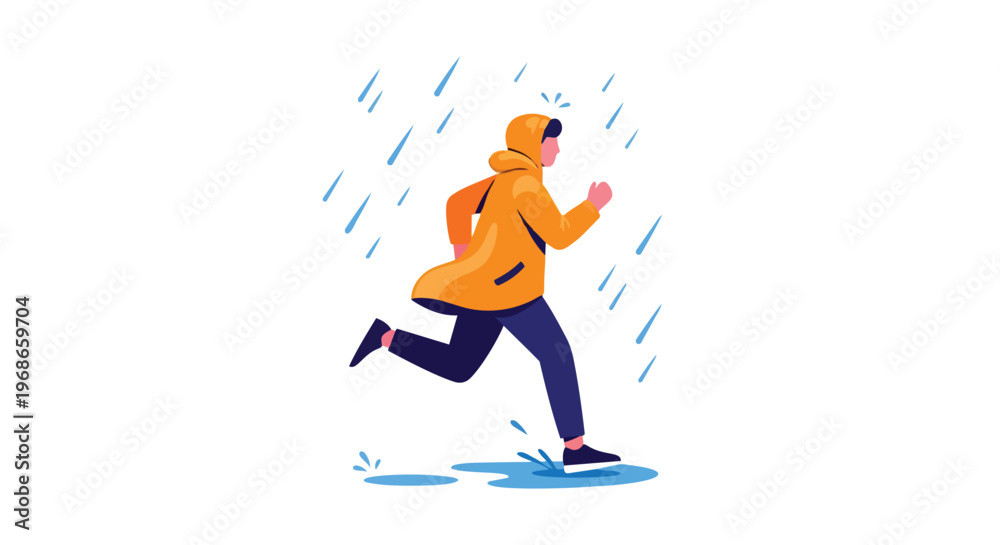 Obraz premium Person in Yellow Raincoat Running Through Heavy Rain