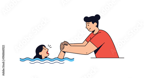 Illustration of a lifeguard rescuing a drowning person from the water