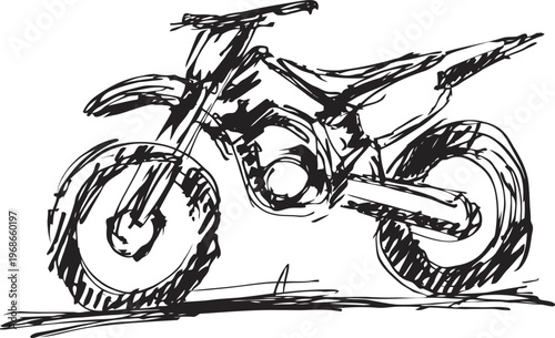 rough sketch of an off road motorcycle with large wheels and simple frame