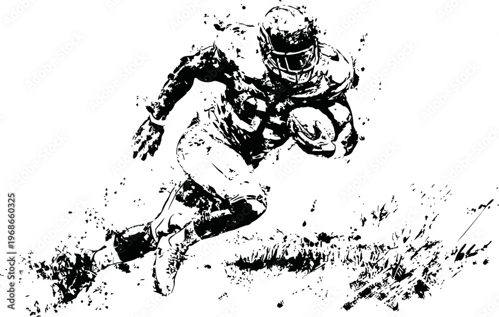 Obraz premium American football player running with ball in action dynamic sports illustration