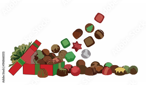 Heart-shaped gift box with colorful chocolates vector