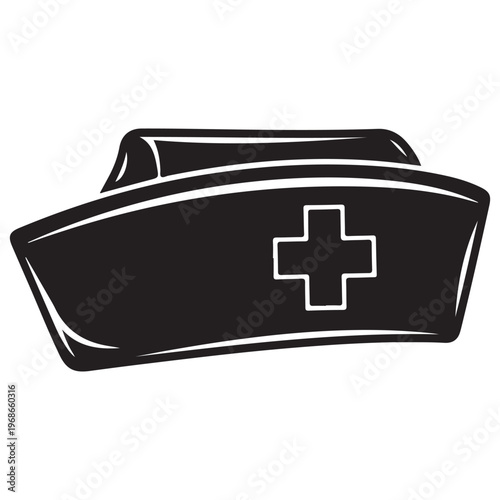 Black Nurse's Cap with White Cross Symbol