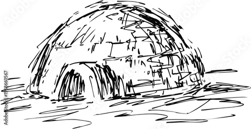 igloo sketch drawing arctic dome shaped snow house illustration