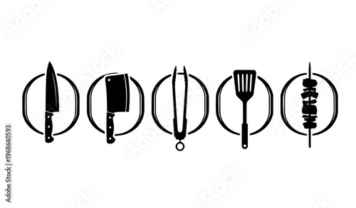 Framed butcher and barbecue icons silhouette vector