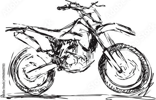 Dynamic dirt bike illustration with sketch drawing, off road motorcycle, adventure and speed concept