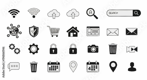 Collection of Essential Web and App Icons for Modern Design.