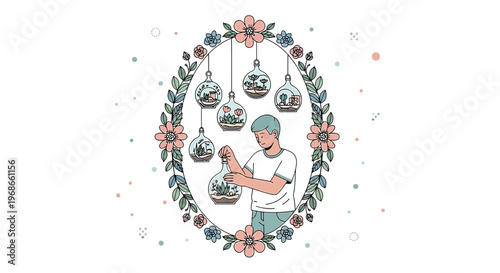 Man Creating Miniature Ecosystems in Hanging Glass Terrariums