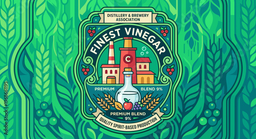 Packaging design label SVG vector featuring finest vinegar from a distillery and brewery association with a modern look