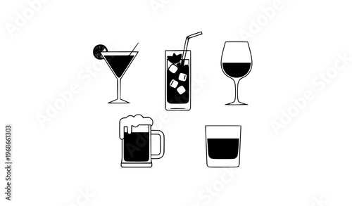 Circular drink icon set bar cocktail wine vector