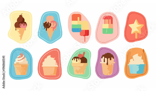 Ice cream icons in frames colorful dessert vector set