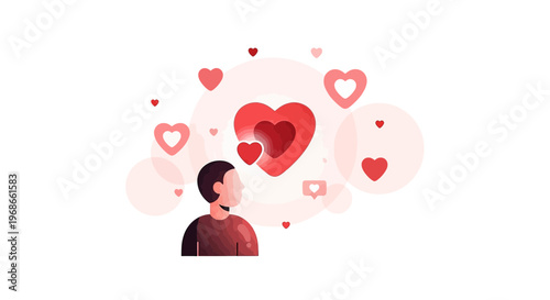 Man Dreaming of Love, Hearts Floating Around