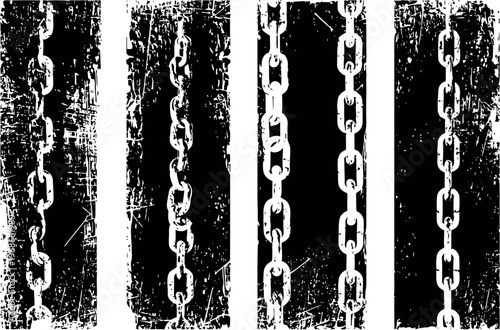 Four vertical grunge chains textures on black and white backgrounds with distress and scratches