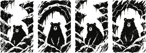 black bear in forest cave opening silhouette view of wild animal in natural habitat at night or dusk