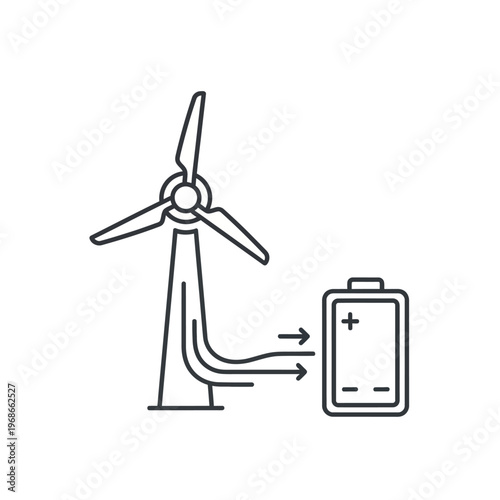 Wind Turbine Charging Battery Icon Concept.