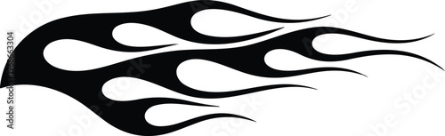 Black Tribal Flame Vector Design Element Featuring Stylized Fire Decal and Racing Hot Rod Silhouette Isolated on White Background for Vinyl Graphics