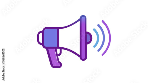 Vibrant Gradient Megaphone Vector Icon Illustration with Sound Waves for Marketing, Communication, and Social Media Announcements, Minimalist Flat Design Scalable AI-Generated Graphic