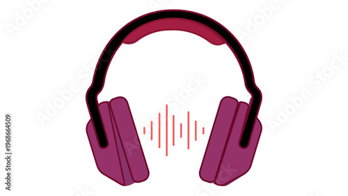 Vibrant vector illustration of modern headphones with a colorful sound wave equalizer graphic, perfect for music apps, podcast icons, audio equipment branding, and digital entertainment media.