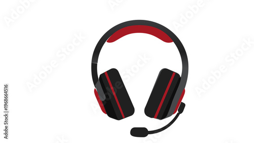 Modern black and red gaming headset vector illustration, minimalist flat icon for music studio, audio equipment, podcasting, and gaming gear, professional scalable AI-generated graphic.