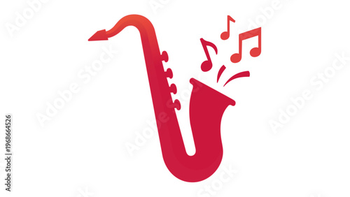 AI-generated vector icon of a stylized saxophone with musical notes, featuring a vibrant orange and red gradient. Minimalist flat illustration for music, jazz, playlist, and entertainment design.