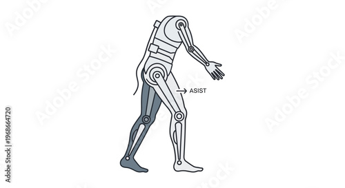 Bionic Human Body with Assistive Technology, Robotic Arm and Leg with ASIST Label, on Isolated White Background