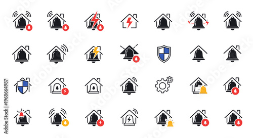 Collection of house and shield icons with various symbols.