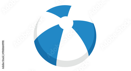 Large inflatable beach ball with blue and white sections isolated on a clean white background for summer vacation themes.