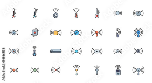 Collection of various technology and communication icons.