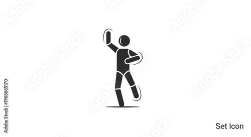 a black and white icon of a person playing cricket.