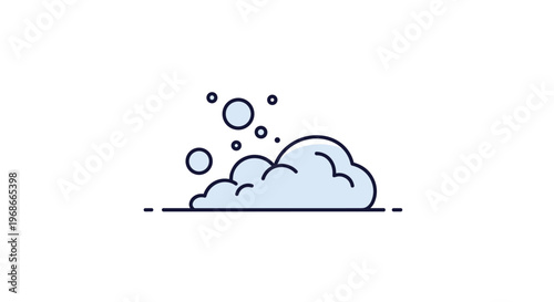 Simple line art illustration of fluffy white soap bubbles or foam on a clean white background for hygiene and cleaning theme and bathroom use.