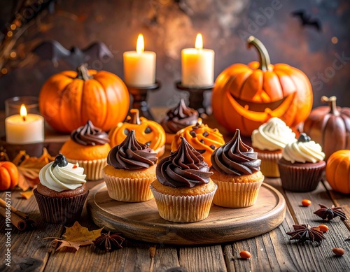 Wunderschön geschmückte Halloween-Tafel mit Gebäck und Süßigkeiten
