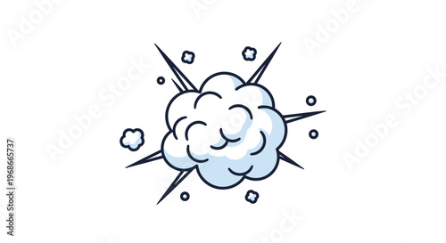 Simple white explosion cloud puff icon with impact lines isolated on a white background for comic effects.