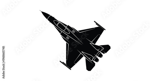 A striking black silhouette of a modern fighter jet viewed from above showcasing aerodynamic design silhouette high quality professional detailed elegant