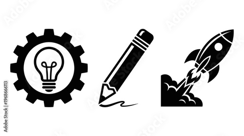 Creative Ideas, Innovation, and Launching Projects Icons