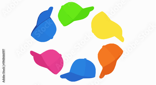 Colorful caps wreath vector illustration with stylish baseball hats in modern design isolated on white background