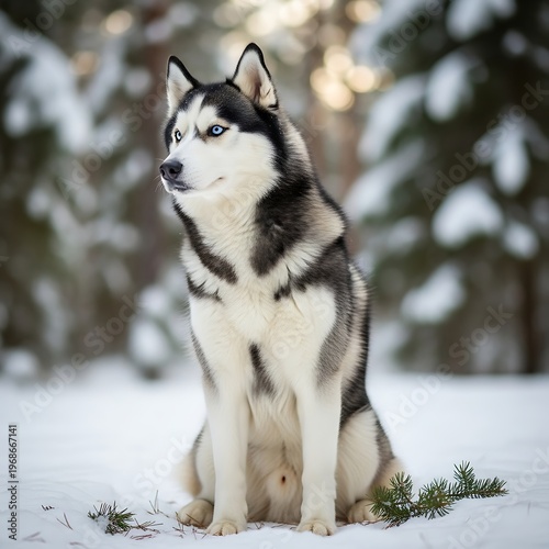 Majestic Siberian Husky Posing Gracefully in Snowy Wilderness.