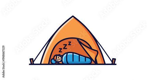 Illustration of a person sleeping in a tent at night